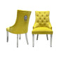 Majestic Dining Chairs in Mustard Plush Velvet Fabric Lion Knocker Back With Chrome Polished Steel Legs (Set of 2 Chairs)