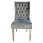 Kyoto Dining Chair Velvet Fabric Tufted Front Grey Color with Chrome Legs (Set of 2)