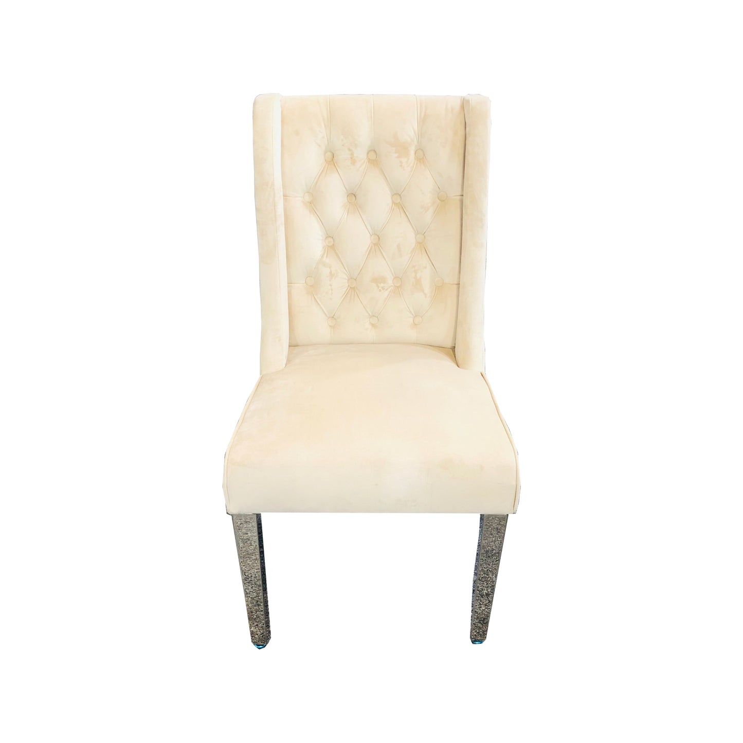 Kyoto Dining Chair Velvet Fabric Tufted Front Mink color with Chrome Legs (Set of 2 chairs)